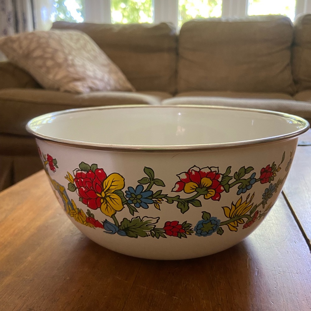 Vintage Floral Enamelware Mixing Bowl